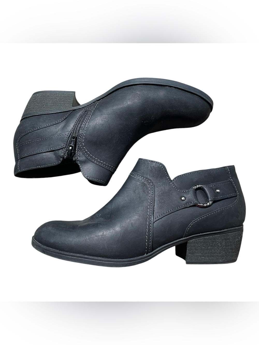 AA37- Women’s Black Low Heel Ankle Boots - Classic Slip-On size 9.5